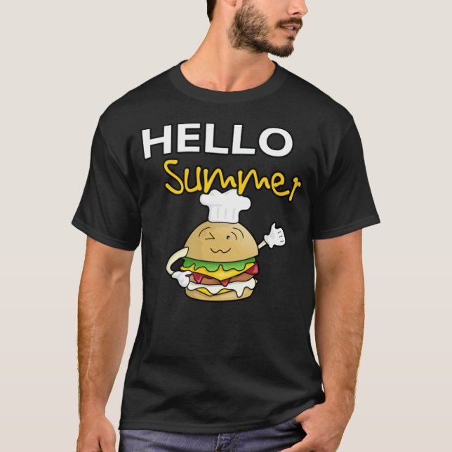 Camiseta Hola hamburguesa de verano con el cumpleaños del c (Anverso)