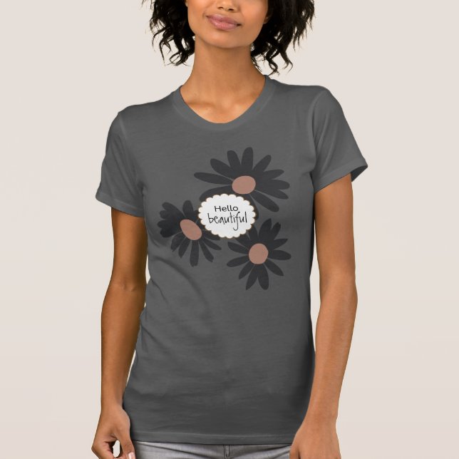 Camiseta Hola hermosos Daisies Black Pink Floral (Anverso)
