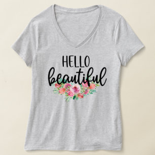 Camiseta Hola hermosos Rosas de acuarela Moda de tipografía