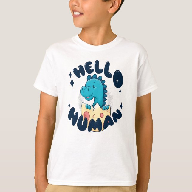 Camiseta Hola humano divertido Dinosaurio (Anverso)