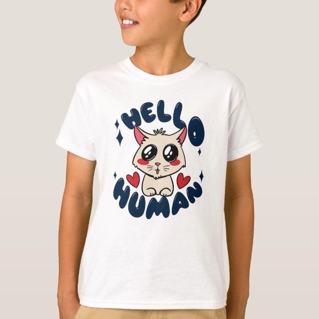 Camiseta Hola humano Gato Bonito (Anverso)