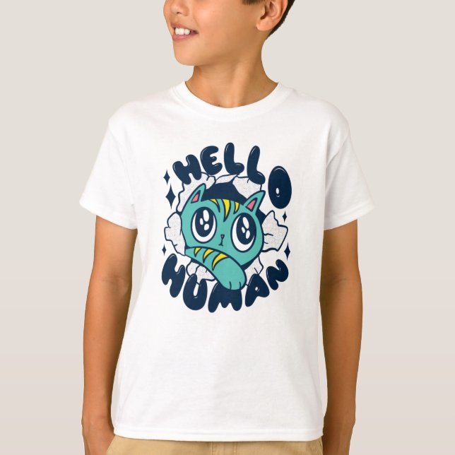 Camiseta Hola humano Gato Bonito (Anverso)