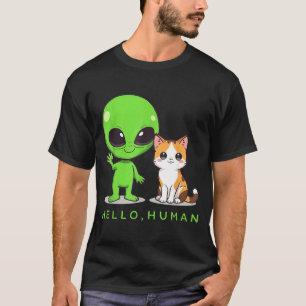 Camiseta Hola Humano Verde Alien Cat Lindo ET Galaxia Espac