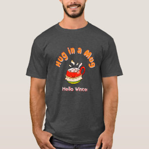 Camiseta Hola Invierno Abrazo en una Taza Ilustración Kawai