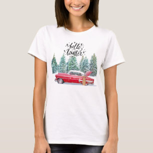 Camiseta Hola invierno - Coche rojo antiguo