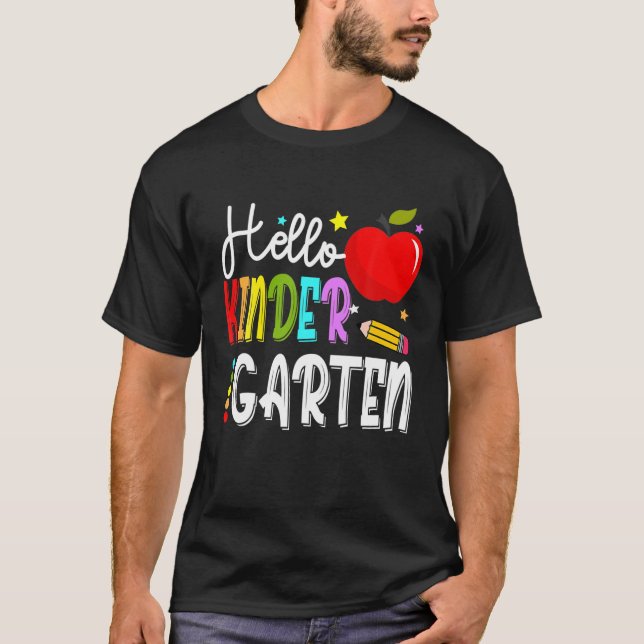 Camiseta Hola Kindergarten Apple Pencil Feliz Primer Día de (Anverso)