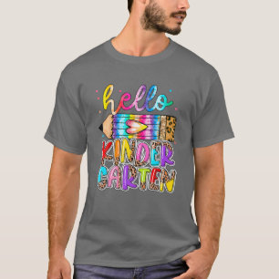 Camiseta Hola Kindergarten Leopard Tie Dye Lápiz Cute Tea