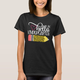 Camiseta Hola Kindergarten Leopardo Lápiz Rosa De Vuelta A