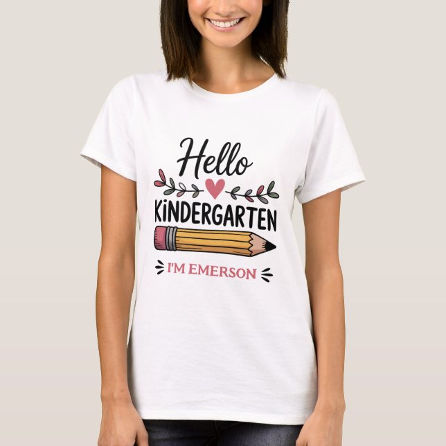 Camiseta Hola Kindergarten Personalizado De Vuelta A La Esc (Anverso)