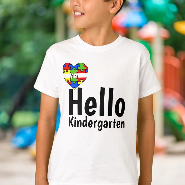 Camiseta Hola Kindergarten Puzzle Pieces Nombre Personaliza (Subido por el creador)