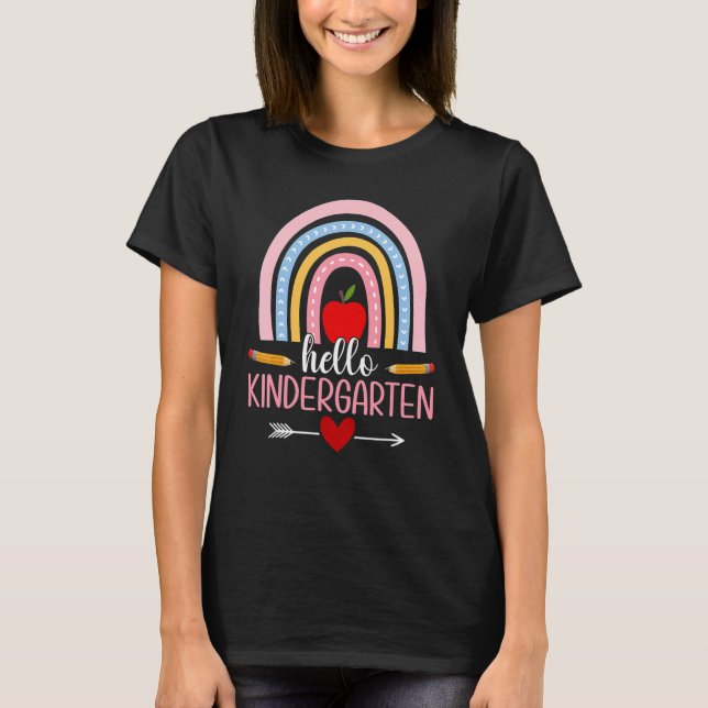 Camiseta Hola Kindergarten Rainbow De vuelta al equipo esco (Anverso)