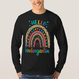 Camiseta Hola Kindergarten Retro Corazón Arcoiris Para El P