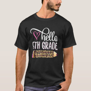 Camiseta Hola: Lápiz de leopardo rosado de 5º grado de vuel