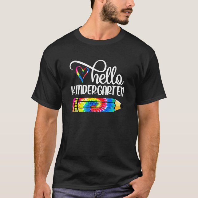 Camiseta Hola Lápiz de Tie Dye de Kindergarten (Anverso)