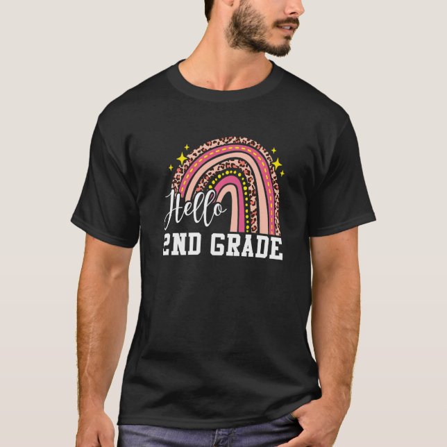 Camiseta Hola, Leopardo Arcoiris de 2º Grado, vuelve a la e (Anverso)