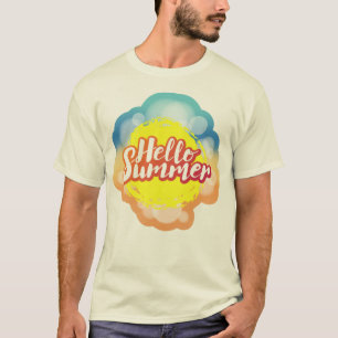 Camiseta Hola, letras de verano sobre el fondo de la playa