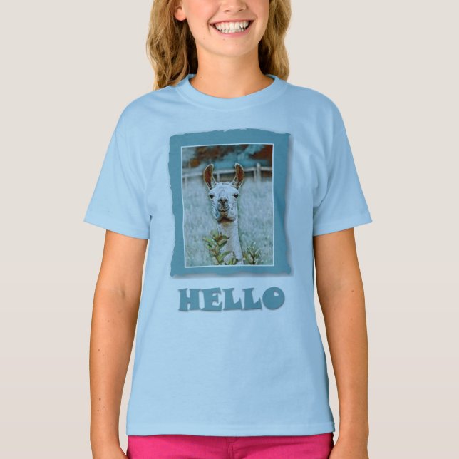 Camiseta Hola - Llama amigable (Anverso)