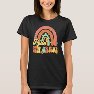 Camiseta Hola Maestra de 5º grado Retro 70s Arcoiris de vue