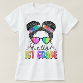 Camiseta Hola Maestra de Primer Grado Coquette Lazo de Lápi