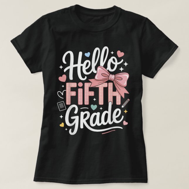 Camiseta Hola Maestra de Primer Grado Coquette Lazo de Lápi (Diseño del anverso)