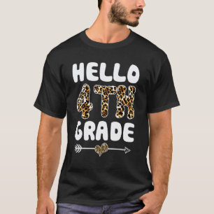 Camiseta Hola Maestra de Primer Grado Estampado de Leopardo