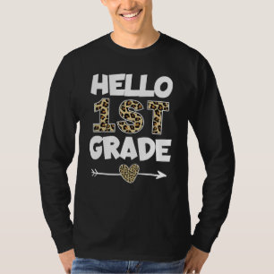 Camiseta Hola maestra de primer grado estampado de leopardo