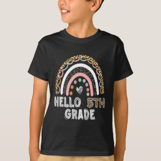 Camiseta Hola Maestra de Quinto Grado Leopardo Arcoíris Qui