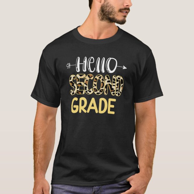 Camiseta Hola maestra de segundo grado de estampado de leop (Anverso)