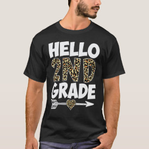 Camiseta Hola maestra de segundo grado estampado de leopard