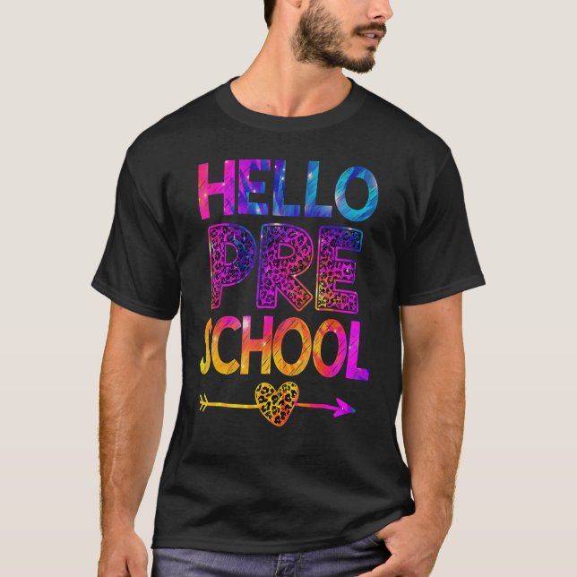 Camiseta Hola Maestra De Tye De Leopardo De Preescolar De V (Anverso)