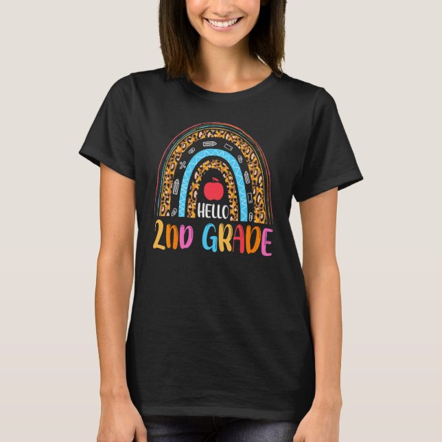 Camiseta Hola Maestro de 2do Grado Leopardo Arcoíris De vue (Anverso)