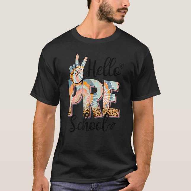 Camiseta Hola maestro de preescolar Boho leopardo primer dí (Anverso)