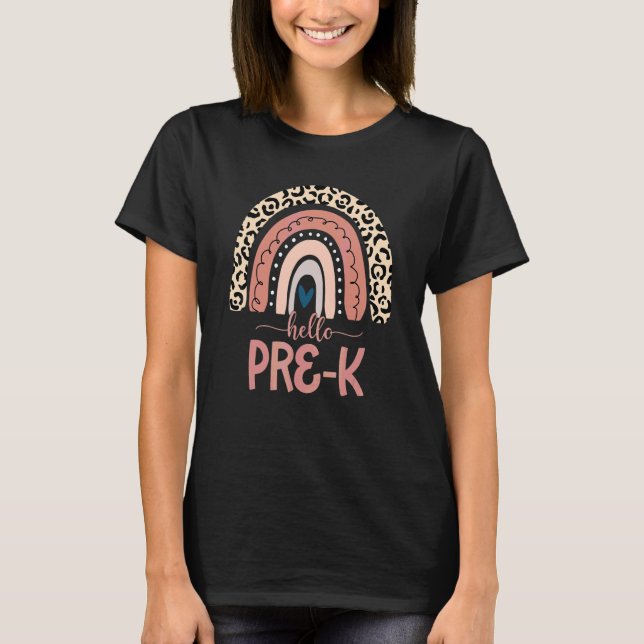 Camiseta Hola Maestro Pre K Preescolar Leopardo Arcoíris Es (Anverso)