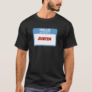 Camiseta Hola Mi Nombre es Justin Tema de Etiqueta de Nombr