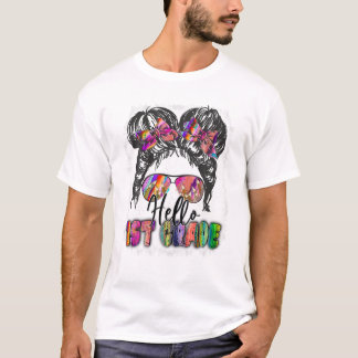 Camiseta Hola Moño de Pelo Desordenado de 1er Grado