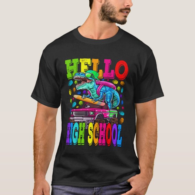 Camiseta Hola Monstruo De La Escuela Secundaria Camión Dino (Anverso)