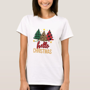 Camiseta Hola Navidades Plaid Leopard Trees Nombre personal