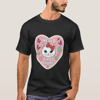 Camiseta Hola Niña de Primer Grado Gatito Gato Espalda