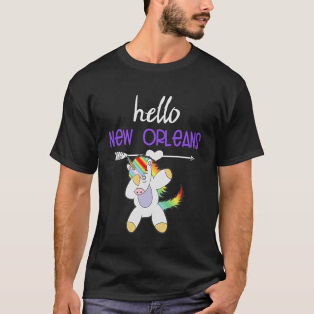 Camiseta Hola Nueva Orleans Louisiana Dabbing Unicorn Funny (Anverso)
