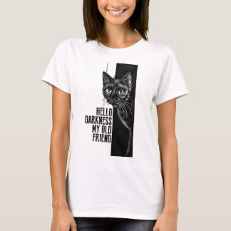 Camiseta Hola oscuridad mi viejo amigo Bosquejo de gato neg