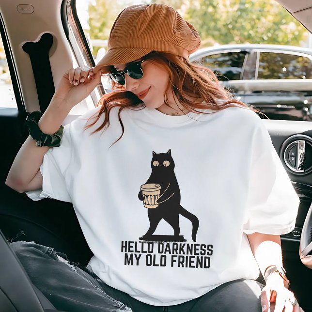Camiseta Hola Oscuridad Mi viejo amigo Funny Café Gato (Subido por el creador)