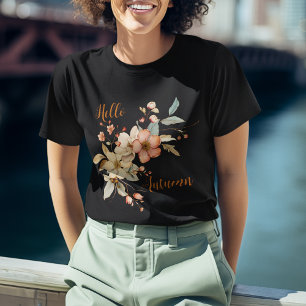 Camiseta Hola otoño acuarela Floral Negro