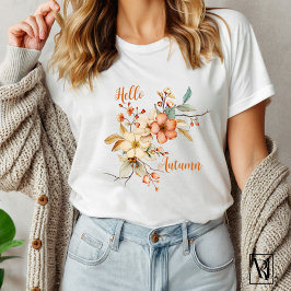 Camiseta Hola otoño acuarela floral otoño