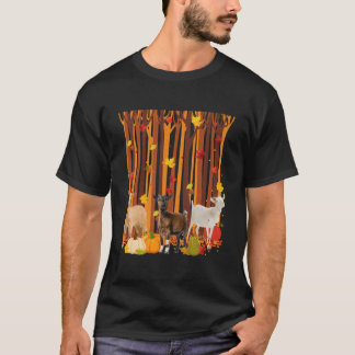 Camiseta Hola Otoño Cabra Hoja de Arce Caída Calabaza S