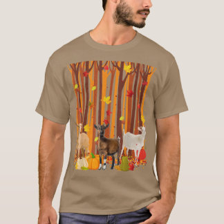 Camiseta Hola Otoño Cabra Maple Leaf Fall Calabaza Mens Wom