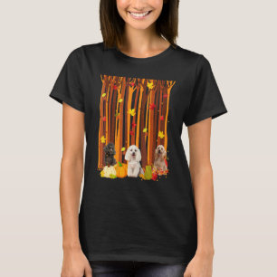 Camiseta Hola Otoño Caniche Hoja de Arce Otoño Calabaza Hom