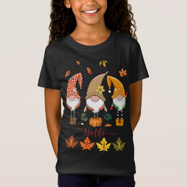 Camiseta Hola otoño Cute Gnomes Pumpkins deja feliz gracias (Anverso)