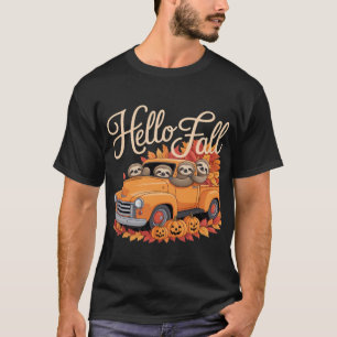 Camiseta Hola Otoño divertido perezoso Halloween calabaza C