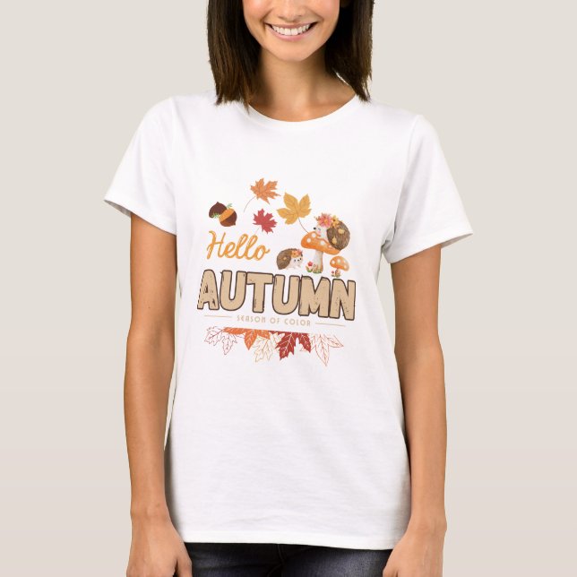 Camiseta Hola Otoño – Erizo Lindo & Diseño de Otoño (Anverso)