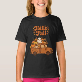 Camiseta Hola Otoño Fantasma Camión Calabazas Flores Acoged